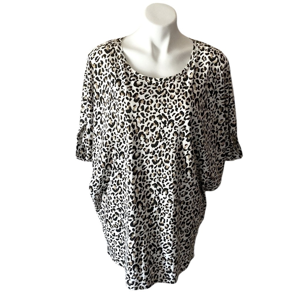 Wonderly Women’s Leopard Batwing Dolman Sleeve Modal Cotton Blouse Size Large